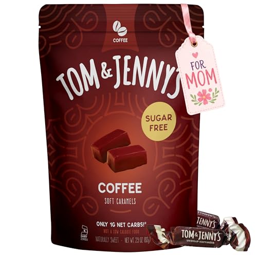 Tom & Jenny's Sugar Free Candy Soft Caramels Individually Wrapped - Sea Salt & Vanilla - Low Net Carb Keto Zero Sugar Candy with Allulose & Maltitol (Coffee Chewy Caramels) 1 Pack