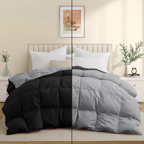 Image of Super Comfort Reversible 500 GSM Comforter Single Size (60 inchX90 inch) - Heavy Winter Comforter 500 GSM Microfiber Fill - Duvet /Blanket Single Size - Black /Silver Grey Color