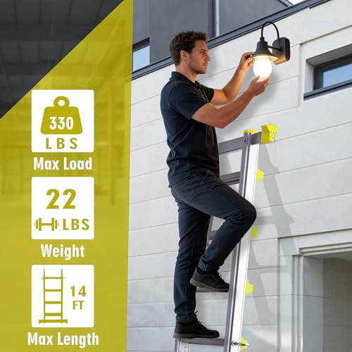 Image of A Frame Ladder, 14FT Aluminum 4 Step Ladder Foldable, 330LBS, Silver Yellow