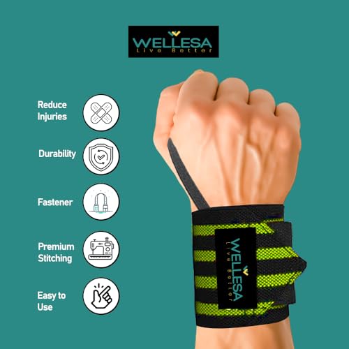 Image of Wellesa Wrist Support for Gym Workout | Wrist Band for Pain Relief & Weight Lifting | Wrist Wrap for Men & Women | Wrist Brace | Gym Accessories | One Size | Green 4 Line
