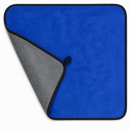 Image of Microfiber Cleaning Cloth for Car, Bike & Home | Ultra Soft, Dual-Sided Blue & Grey Towel | Lint-Free, Scratch-Free | Reusable Duster for Glass, Dashboard, Kitchen 40 X 30 CM