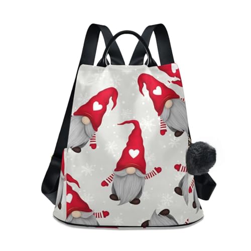 Sac à dos antivol gris motif nains de Noël mignon avec pompon pour ranger vos cadeaux sans stress