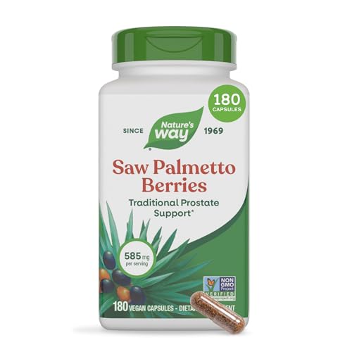 Nature's Way Saw Palmetto Berries, Traditional Prostate Support,* Herbal Supplement for Men, 585 mg per Serving, Non-GMO Project Verified, Vegan Capsules, 180 Count