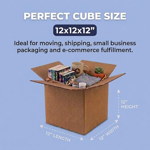 Image of BOX USA Cube Shipping Boxes 12 inchL x 12 inchW x 12 inchH (25-Pack) - Small Corrugated Cardboard Packaging Boxes for Shipping, Packing, Moving, and Storage at Home, Office, or Business