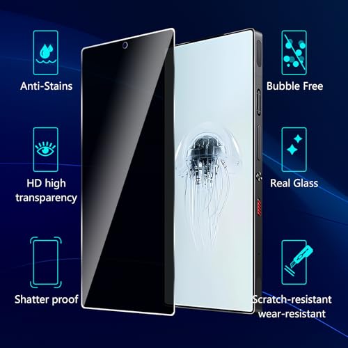 Image of (3 Pack) for ZTE Nubia Red Magic 10 Pro / 10 Pro+ /10 Air /10S Pro / 10S Pro+ Privacy Screen Protector,Anti-Spy Tempered Glass flim,9H Hardness,Anti-Scratch, Case Friendly, Bubble Free