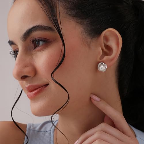 Image of TRUESILVER ACPL 925 Sterling Silver BIS Hallmarked Stud Earrings for Women & Girls |Sparkling Stone Embellished Elegant Design | Lightweight Daily Wear Jewellery | Gift for Women