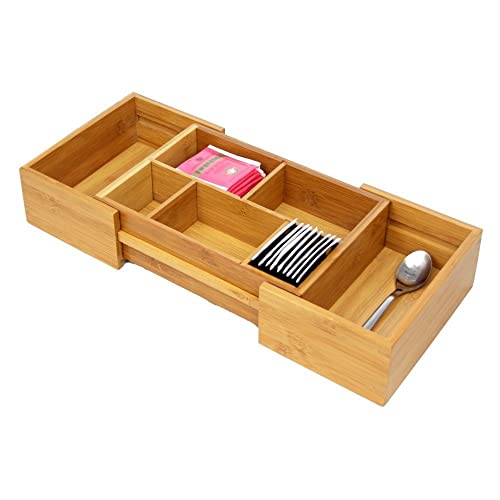 Woodquail Pequeño Bandeja para Cubertería, Organizador de Cajones Expandible Ajustable, Hecho de Bambú Natura Cover