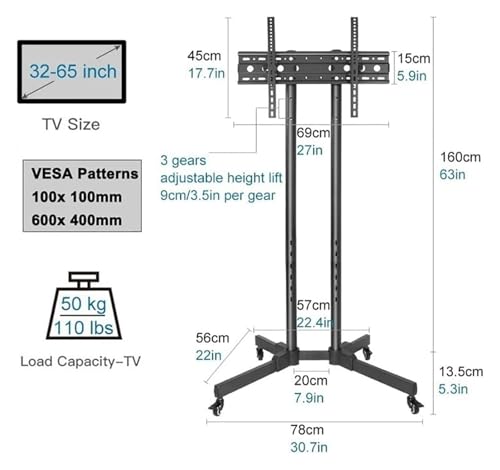Soporte Móvil para TV con Ruedas, Ajustable en Altura miniatura 4