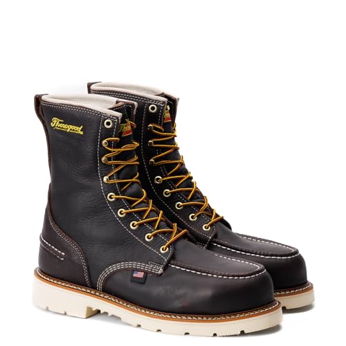 Thorogood 1957 Series 8” Waterproof Steel Toe Work Boots for Men - Full-Grain Leather with Moc Toe, Slip-Resistant Heel Outsole, and Comfort Insole; EH Rated, Briar Pitstop - 10.5 M US