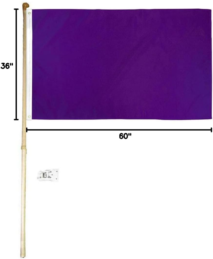 3x5 3'x5' Purple Plain Solid Color Polyester Flag with 5' (Foot) Flag Pole Kit with Wall Mount Bracket & Screws (Imported)