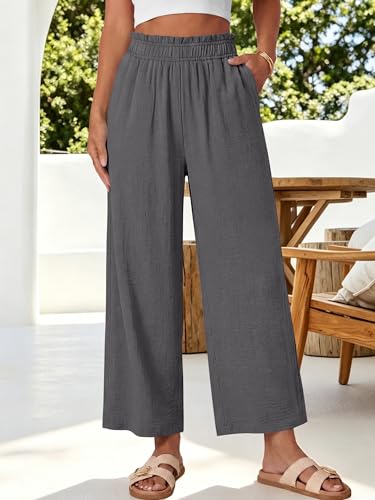 Image of ANRABESS Womens Wide Leg Cropped Palazzo Pants | Lightweight Breathable Elastic High Waisted Pants, Beach Vacation Flowy, Lounge & Casual Summer Trousers with Pockets