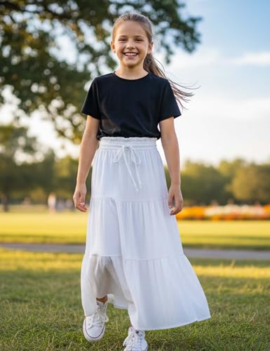 Image of Maxi Skorts Skirt for Girls Button Front High Waisted Long Skirt with Belt Ruffled Skirts with Pocket 3-12Years