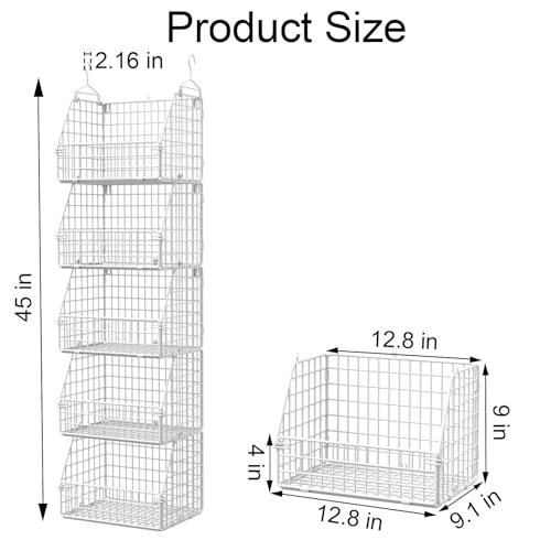Image of PUPPYCUTE Hanging Closet Organizer and Storage, Clothes Hanging Shelves Wire Baskets for Clothing Sweaters Purse Handbags Shoes White 5 Tier