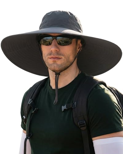 Mens Sun Hat Super Wide Brim Waterproof Breathable Bucket Hats for Men Fishing Hiking Camping Sun Hats for Men Dark Grey