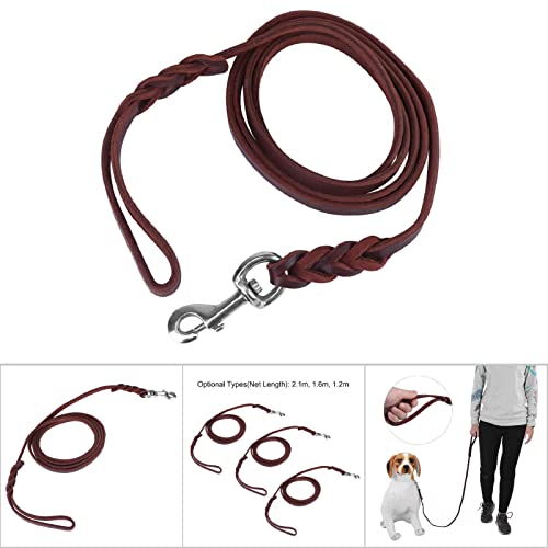 1.6m Fettlederleine Hund, Dunkelbraun Rindsleder Hundeleine Leder, Geflochtene Lederleine Hund für Große Mittelgroße Hunde, Outdoor Gehen Training