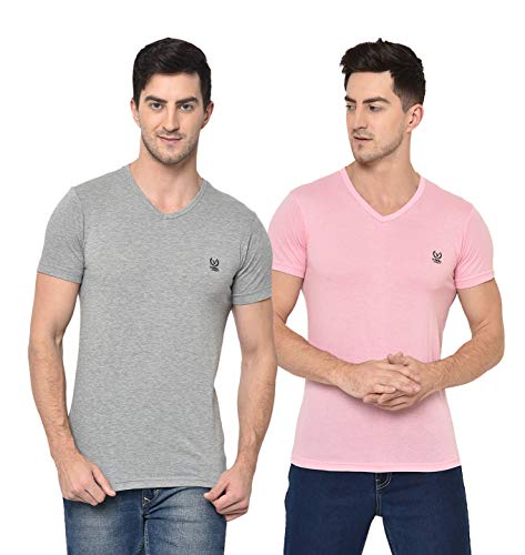 Image of Mack Jonney - Regular Fit Cotton Blended T-Shirts for Men (Pack of 2)-V 0002-P