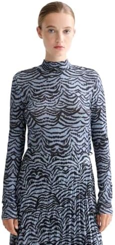 Langärmeliges T-Shirt mit Stehkragen und durchgehendem Druck, Ikat Feather Blue V457, XL
