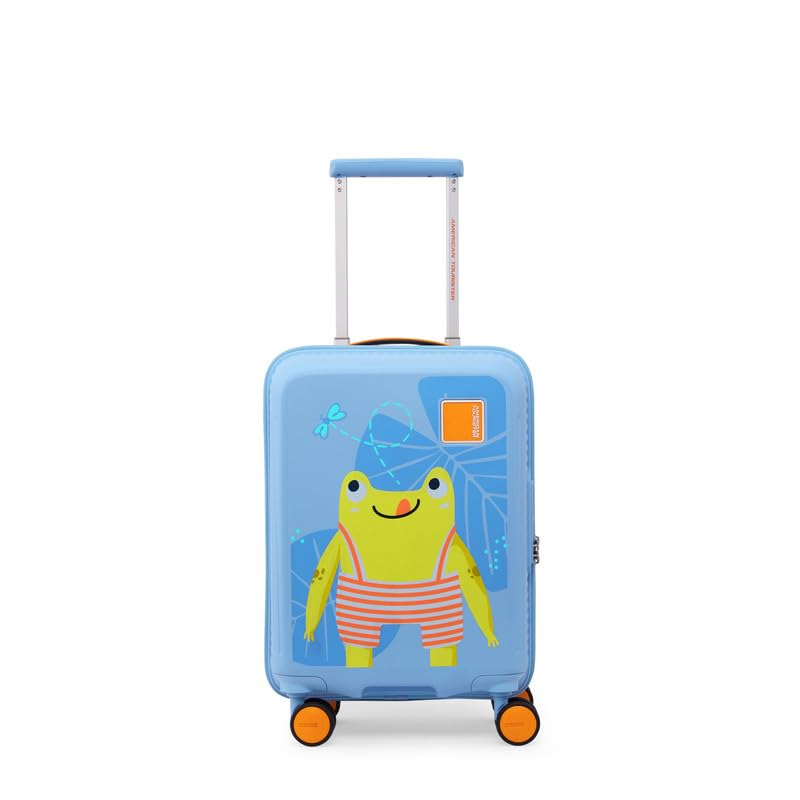 Image of American Tourister Snoodle Kids Spinner Luggage | 48 cm Cabin Size | 22L | 8 Wheels | Recessed Combination Lock | Multi-Stage Trolley | Gen-Alpha Suitcases | Blue Frog | 3 Year Global Warranty