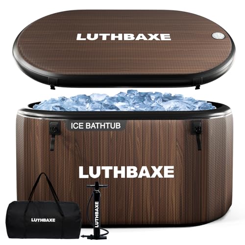 Cold Plunge | Upgraded 218 Gallon Inflatable Ice Freestanding Bathtub with 5 Layers Durable Design | Portable Cold Water Bath for Athletes' Recovery | Ice Bath for Outdoor and Camping | Wood Grain