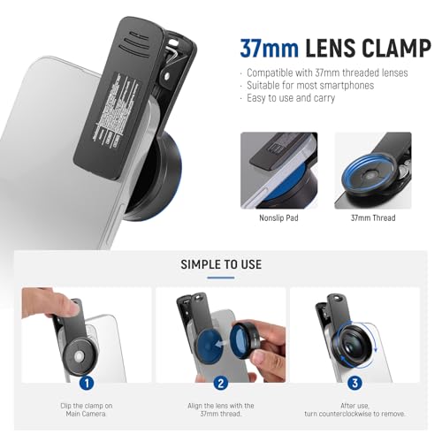 NEEWER Basics 15x Macro Phone Lens Kit with 37mm Lens Clamp, HD Camera Accessories Compatible with iPhone Samsung Android Smartphone, LS-69