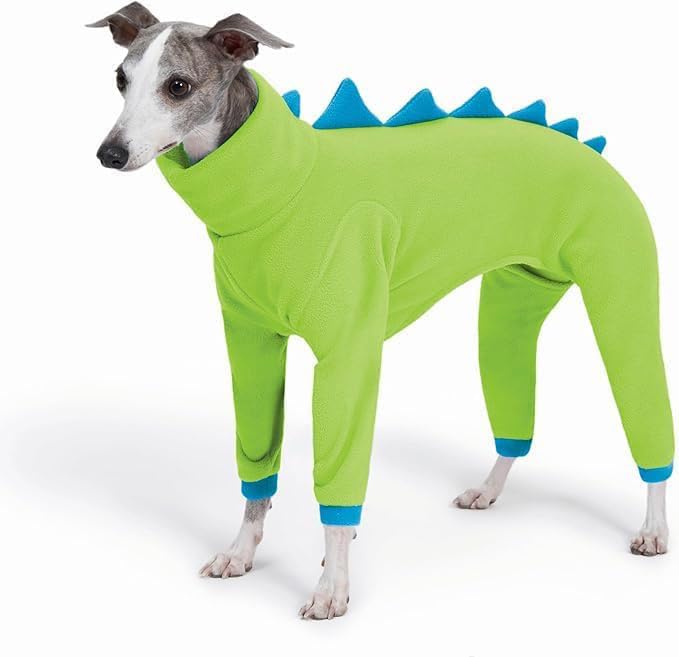ESCCBOO Italian Greyhound & Whippet Dog Fleece Dinosaur Onesie, Cozy Turtleneck Costume Outfit (Green, X-Large)