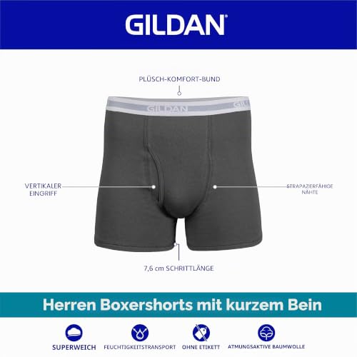 Gildan Herren Unterwäsche, Boxershorts, Multipack Retroshorts, Marineblau/Heather Navy/Sport Grey/Dot/Navy (5er-Pack, kürzere Länge), X-Large