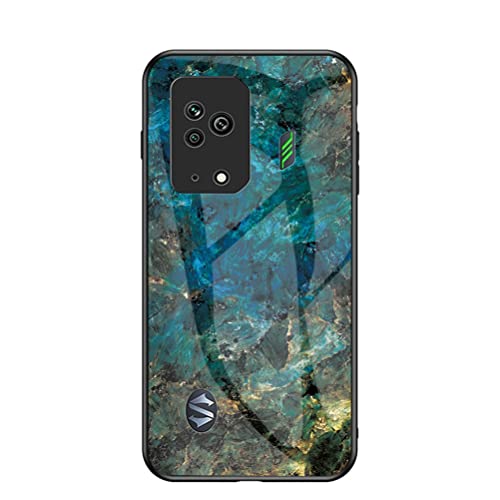 BAILI Funda para Black Shark 5 Marmol Case Tapa Trasera de Cristal Templado con TPU Edge Carcasa para Black Shark 5