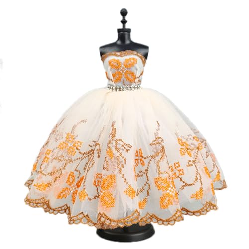 Fashion Ballet Dress for 11.5' Doll Tutu Clothes Outfits 1/6 Dolls Accessories Rhinestone 3-Layer Skirt Ball Party Gown (Orange)