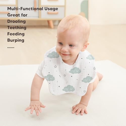 Image of Bearmoss Muslin Baby Bibs for Drooling & Teething Cotton Drool Bib 6 Pack | Soft Absorbent Adjustable Bibs for Unisex Boys and Girls,Easy to Clean for Infant,Toddler, Newborn,Wider design,0-36 Months
