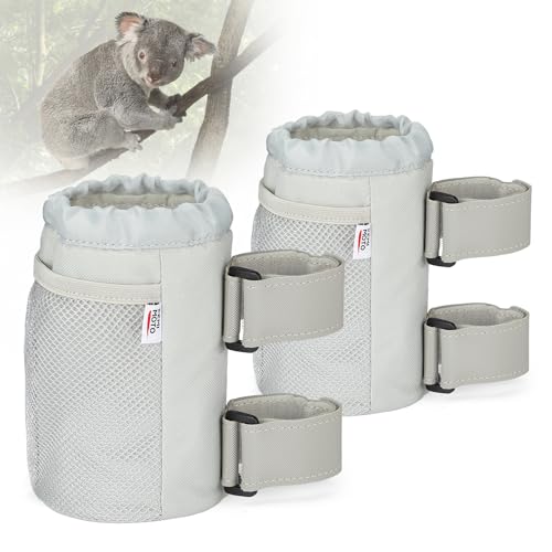 KEMIMOTO Cup Holder, Roll Bar Cup Holder for UTVs Wheelchair Scooter Walker Rollator Bike Golf Cart Boat Cup Drink Holder with Mesh Pockets and Sticky Straps, 2 Pack
