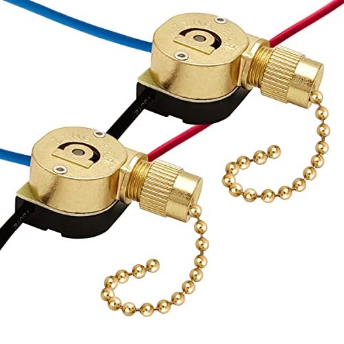 Image of Ceiling Fan Switch Zing Ear ZE-110M Pull Chain Light Switch 3 Wire Metal Body Speed Fan Switch Ceiling Fan Light Lamp Replacement Switch, 2PCS Brass