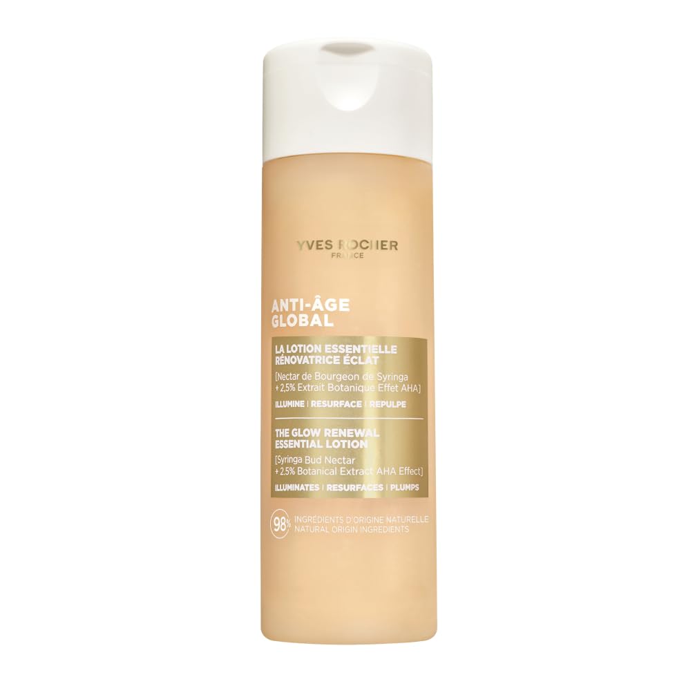 Yves Rocher Erneuernde Essentielle Lotion für mehr Glow – Anti-Aging Wirkung – Für alle Hauttypen – AHA-Pflanzenextrakt & Fliederknospen-Nektar – Strahlender Teint - 122 ml