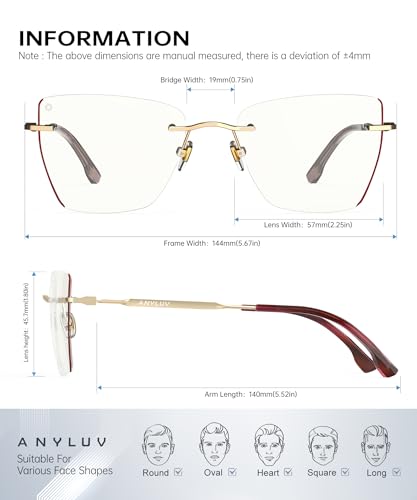 Image of ANYLUV Rimless Blue Light Glasses for Women /Men, Fashion Lightweight Blue Light Blocking Glasses with Stylish Metal Temples