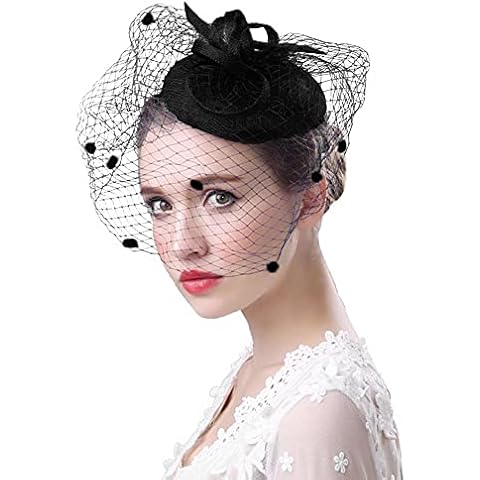 Feather Net Hat Women Wedding Hair Clip Veil Ladies Flower Fascinator Bride Lace Headwear Corsage Hair Band Brooch Girl Vintage Handmade Headband Hairpin Ball Banquet Cocktail Party Festival Cap Cover