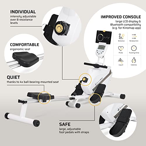 SportPlus Roeitoestel voor thuis, inklapbaar, stille magneetrem, kogelgelagerde roeistoel, compatibel met borstband, trainingscomputer, gebruikersgewicht tot 150 kg - Afbeelding 5