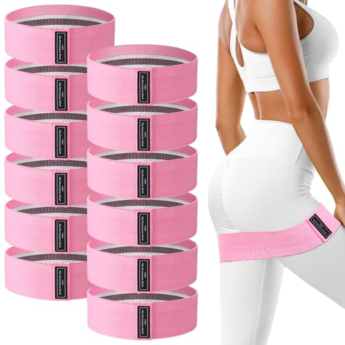 Image of 12 Pcs Fabric Resistance Bands for Working Out Non-Slip Booty Exercise Loop Bands for Women Men Glutes Hip Thigh Butt Yoga Pilates Fitness Gym, Light Medium Heavy