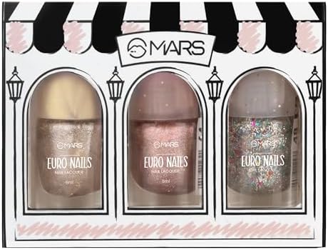MARS EURO Nail Lacquer | Glossy Gel Finish | Rich Pigmentation | Chip Free | Quick Drying Formula | Long Lasting Nail Polish for Women (3 * 6.0 ml) (SET-01)