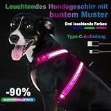 KOSKILL LED Hundegeschirr RGB wiederaufladbar mit Type C Ladung und Akku Anzeige superhelles Reflex Sicherheitsgeschirr für kleine mittlere Grosse Hunde Nacht wasserdicht leicht atmungsaktiv
