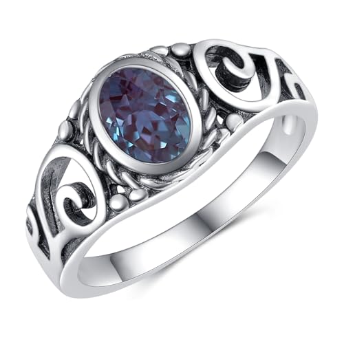 Amethyst Engagement Rings for Women Sterling Silver 7x5 MM Oval Shaped Gemstone Filigree Rings Vintage Western Jewelry Birthday Gifts Size 4-11