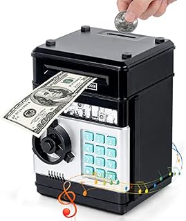 Thedttoy Digital Money Box Mini ATM Safe Money Bank for 3 4 5+ Years Old Kids, Cash Coins Saving Box Safe Money Box for Boys Girls, Perfect Piggy Bank Toy Gifts for Birthday Children's Day (Black)