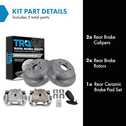 Image of TRQ Rear Brake Pad and Rotor Set Ceramic Solid Rotors Calipers | For 2006-2009 Subaru Legacy Outback