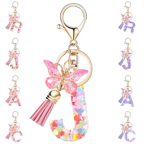 Initial Letter Keychain, Keyrings For Women Alphabet Keychain with Butterfly Tassel Pendant Cute Keychain Bag Charm Female Girls Women Girlfriend Daughter Birthday Gift Purse Bag Handbag Travel Deco