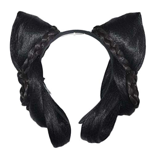 Gentle Meow Women Wig Han Chinese Clothing Updo Headband Cat Ears Hair Bun Chinese Traditional Costume Accessory Black Hairpiece