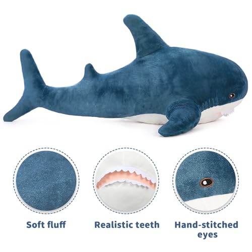 Image of MorisMos Giant Shark Stuffed Animal Plush, Large Stuffed Shark Toy, Soft Shark Pillow for Kids Boys Girls Birthday Christmas, 51inch, Blue