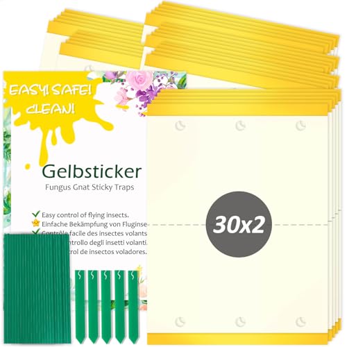 Blooven Gelbsticker 60 Stück, Trauermücken Bekämpfen, Gelbtafeln Trauermücken Gegen Kleine Fliegen in Blumenerde...