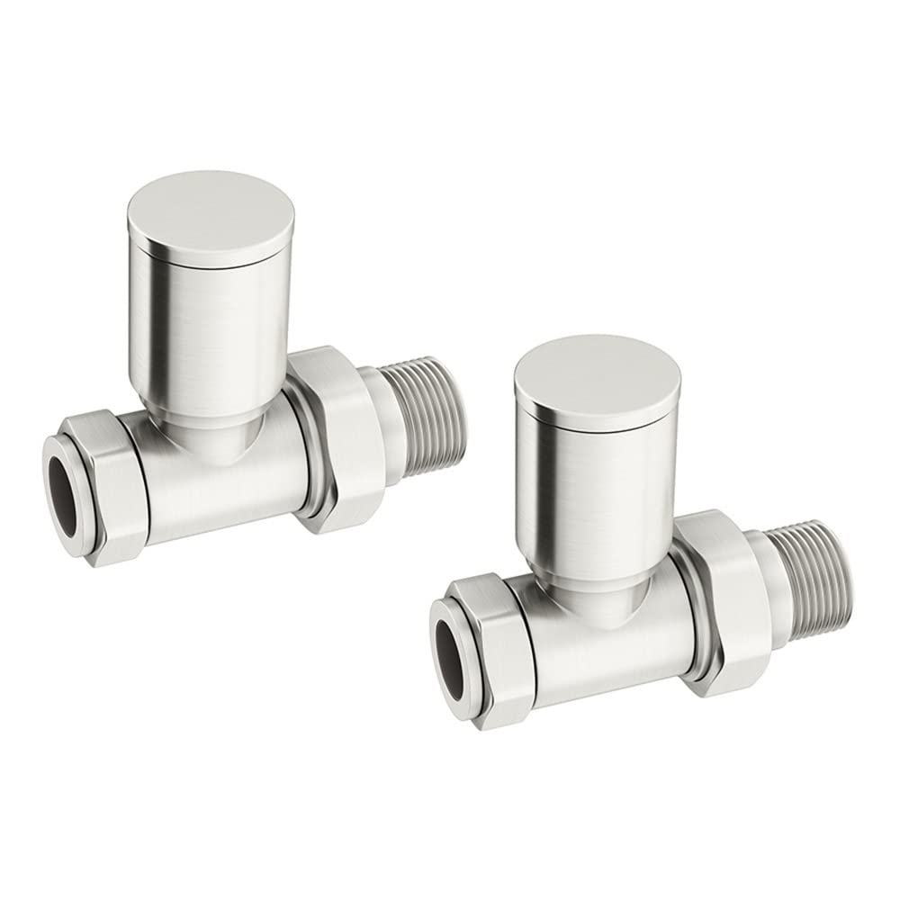 WarmeHaus Brushed Nickel Straight Towel Radiator Valves Round 15mm