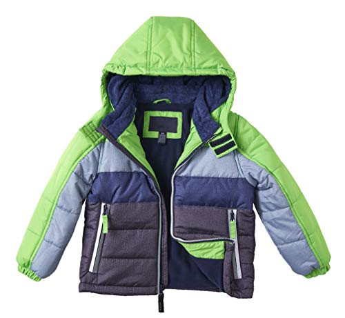 Sportoli Boys' Fleece Lined Hooded Colorblock Winter Puffer Bubble Jacket Coat
