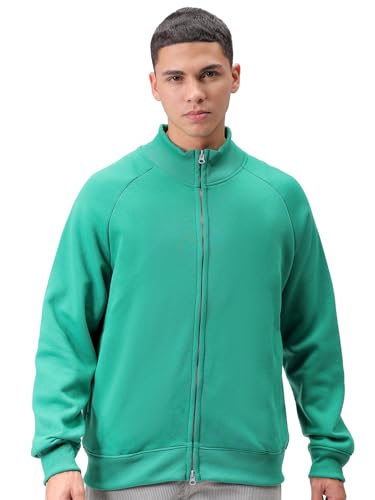 Image of The Indian Garage Co Men Relaxed Fit Solid High Neck Front Open High Neck Sweatshirt
