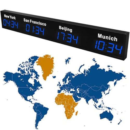Orologio Digitale LED Da Parete Con Fusi Orari Multipli, Grande Orologio Digitale LED Mondiale, Formato 12/24 Ore Commutabile Per 3/4/5 Città, Montaggio a Parete Per Hotel, Aeroporti, Aziende