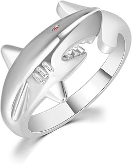 NewZenro Shark Red CZ Eye Open Adjustable Statement Wrap Rings For Women Men Sterling